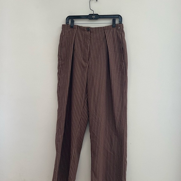 Free People Chocolate Striped Tyler Menswear tailored wide leg Trousers - Picture 8 of 15